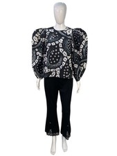Ulla Johnson Women's Eliza Boho Hand Dyed Printed Pleated Blouse Shirt Top M 4