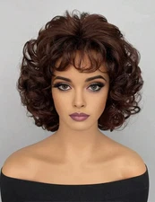 Women's Synthetic Wig Brown Short Curly Hair With Bangs Suitable For Daily Wear