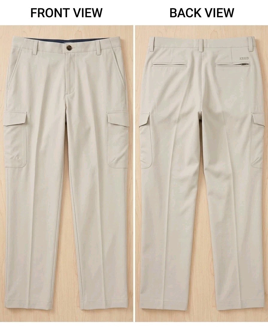 IZOD XFG Cool-FX Mens Beige Cargo Golf Pants Performance 38x30 Stretch