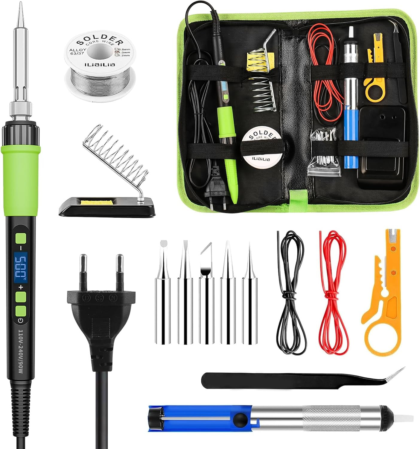 Kit Saldatore a Stagno 90W LCD Professionale: Riscaldamento Rapido 180-500°C