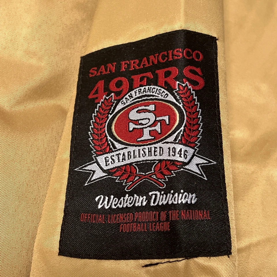 Chaqueta Ropa Equipo NFL San Francisco 49ers Hombres XL Dorado Satinado NUEVA Foto 3 de 4