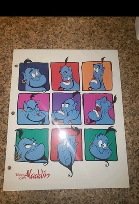 #ad Vtg Disney Aladdin Genie Folder School Pocket 3 Ring Binder Impact International $18.00