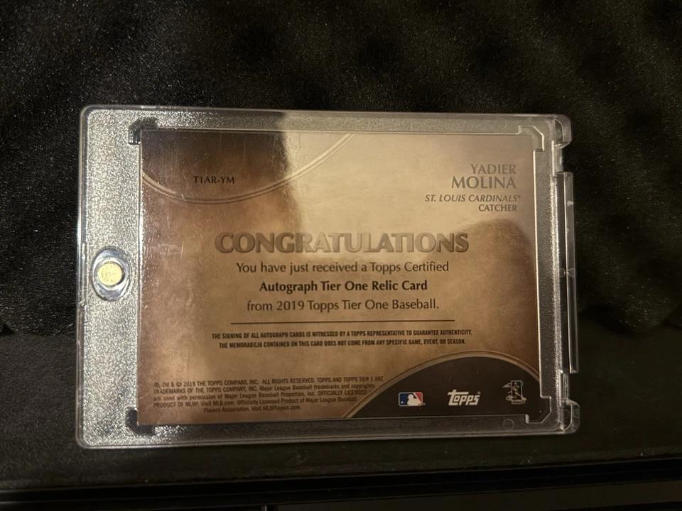 2019 Topps Tier One Relic Auto Yadier Molina /50 St Louis Cardinals - Image 2 of 3