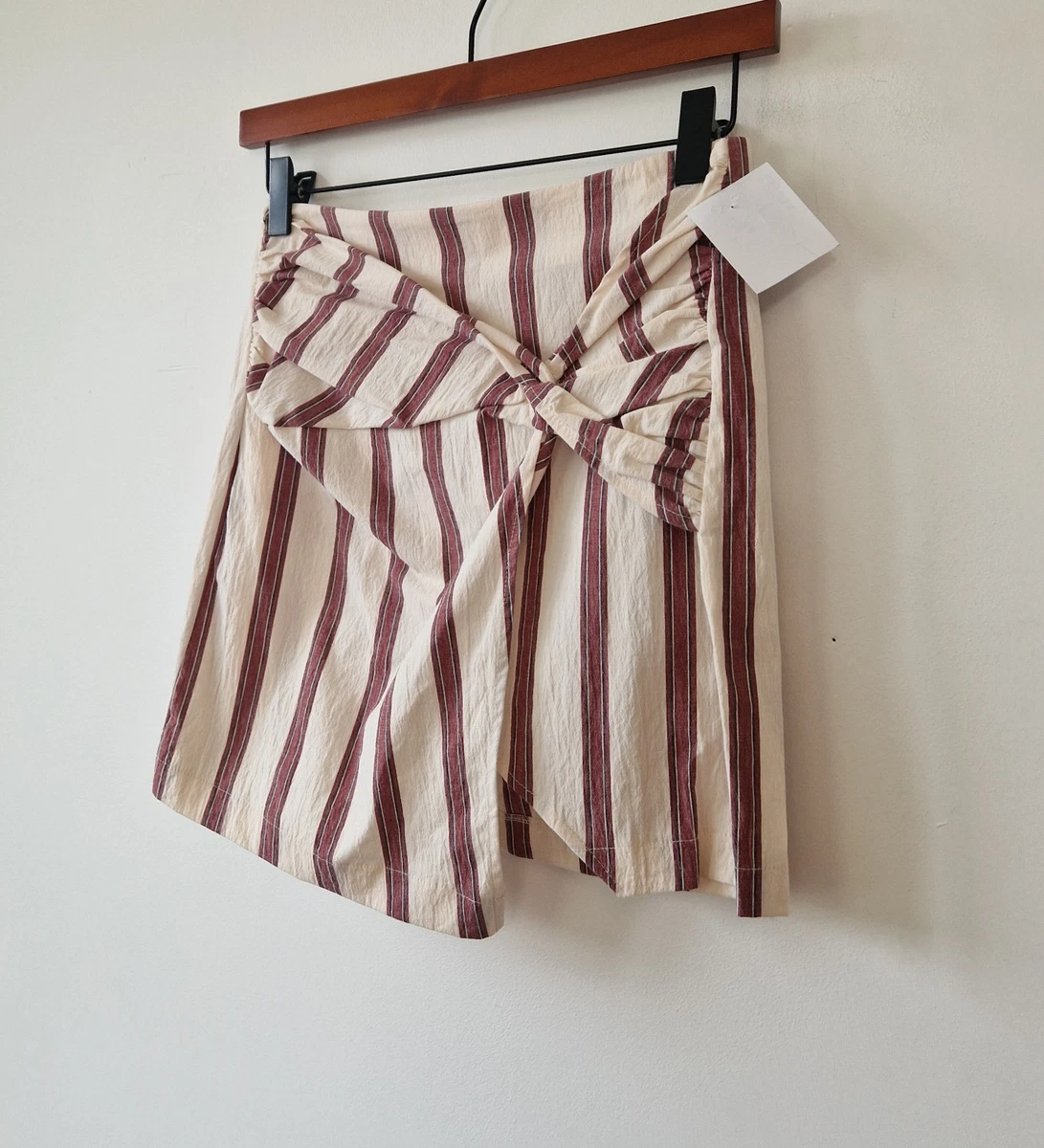 Minifalda Bershka Talla XS NUEVA Crema Granate Rayas Envolvente Frontal Elástica Bodycon