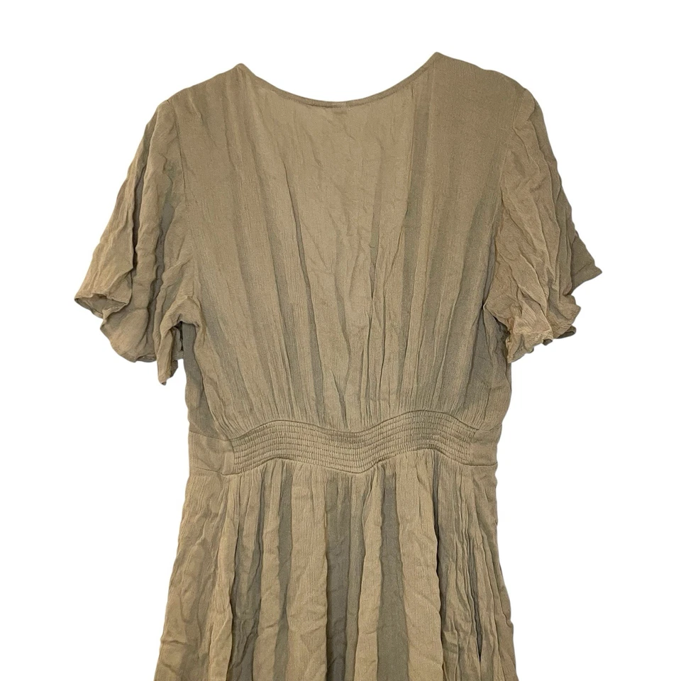 Elan Gauzy Brown Tie Front Cutout Short Sleeve V-Neck Romper One Piece Beach M - Image 4 of 4