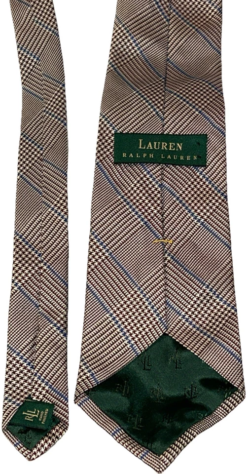 Corbata a cuadros de seda roja, blanca y azul Lauren Ralph Lauren RLL etiqueta verde para hombre Foto 2 de 4