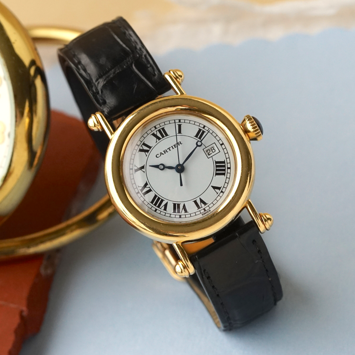 Cartier 1990s Diabolo Large Ref. 14200 Date 18k Yellow Gold Quartz
