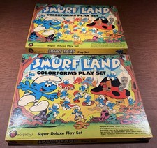  2 Qty VTG Smurf Land Colorforms Super Deluxe Play Set Pieces Mushroom House