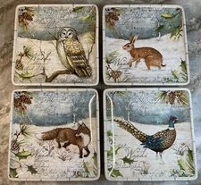 Certified International  Winter's Lodge Square Salad Dessert Plates SET 4