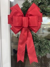 Handmade Large Satin Red Christmas Valentines Bow 10 x 16 in. Bow for Wreath