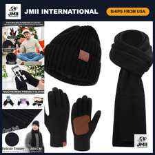 Men's Winter Beanie Hat, Scarf Touchscreen Gloves Set - Warm Stylish Accesso