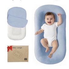 Blue Cotton Baby Lounger Pillow for Newborns 35.43 x 19.68 in