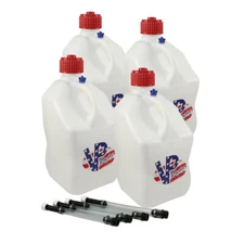 VP Racing White Patriotic 4 Pack + 4 Fill Hoses Square Fuel Jug Alcohol IMCA UMP