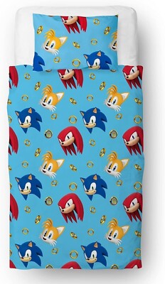 Official Sonic The Hedgehog Single Duvet Cover Set - Reversible Bedding For Kids