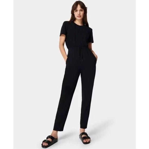 sweaty-betty explorer jumpsuit short sleeve drawstring excellent 