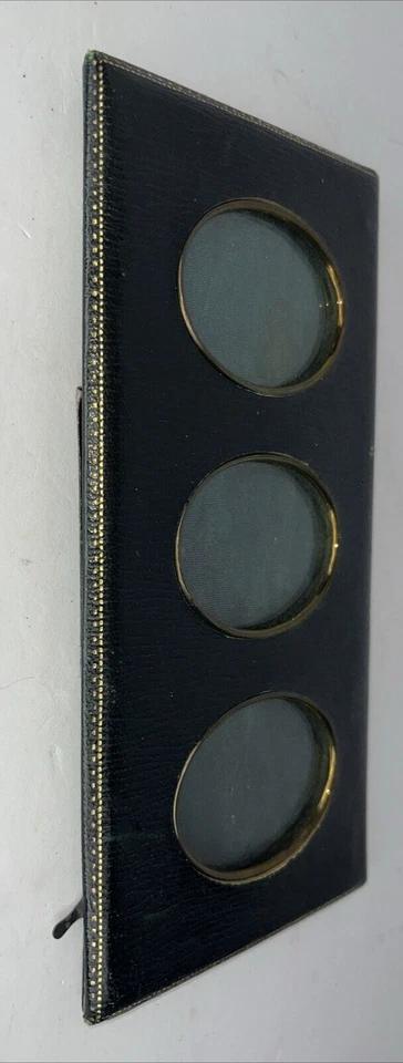 Marco de fotos de escritorio tri 3 rectangular de cuero oscuro o imitación de cuero vintage Foto 2 de 4