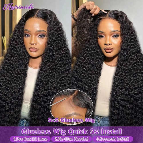 Deep Wave HD Lace Front Echthaarperücke lockig klebfrei Verschluss Perücken vorgezupft - Bild 7 von 12