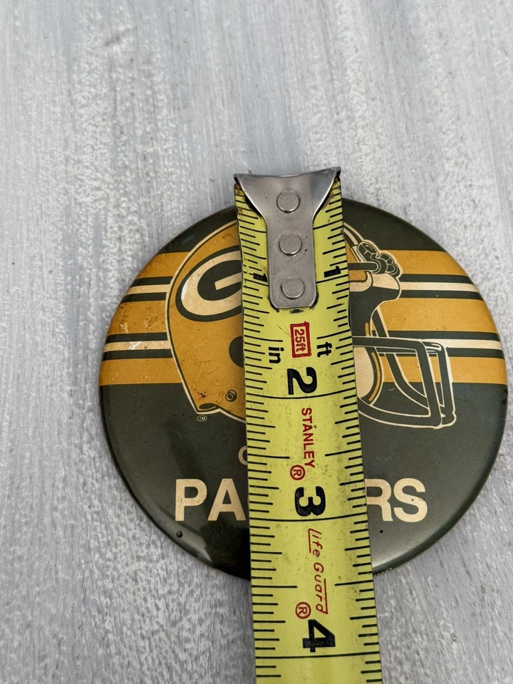 "Pin de fútbol americano Green Bay Packers botón trasero grande 3,5"" prendedor vintage" Foto 3 de 3