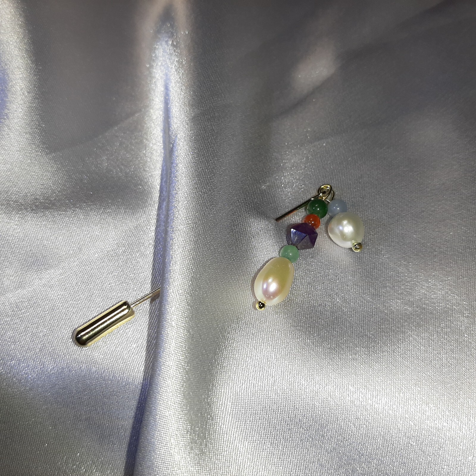Broche améthyste et perle de culture d'eau douce en argent massif - 4