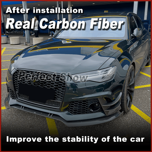 Parachoques delantero de carbono real divisor canards aletas labio para Audi A6 RS6 RS7 2012-2016 - Imagen 2 de 14