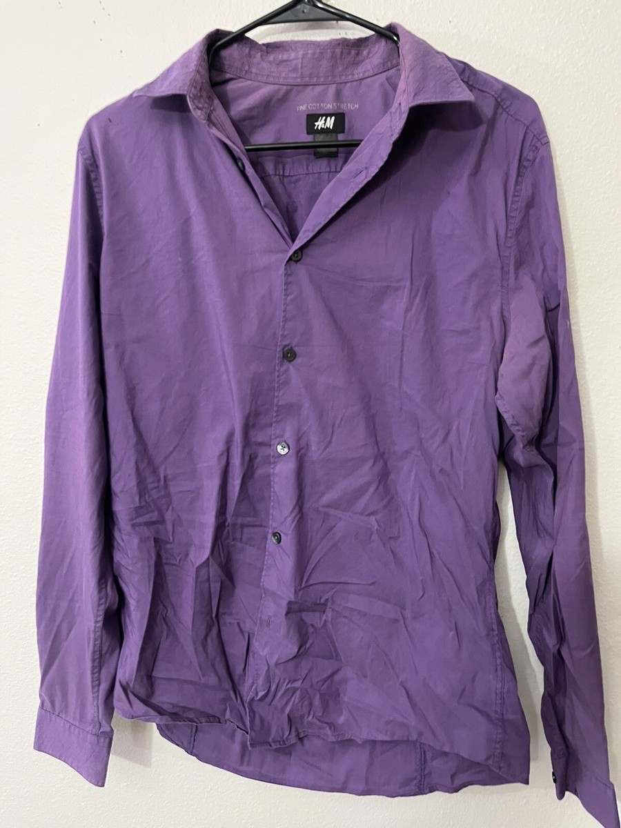 H&M Fine Stretch Easy-Iron Long-Sleeve Button Up Dress Shirt Purple Size  Large