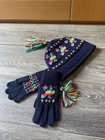 girls vintage hat and gloves navy colorful bird made in phillipines — photo 7
