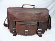 Leather Briefcase Messenger Bag DSLR SLR Camera Padded Case Satchel Shoulder 16"