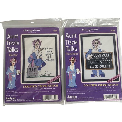 2 Stoney Creek Janlynn Aunt Tizzie Talks Above Ground Moms Boss Cross Stitch Kit