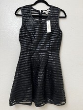 Sans Souci Womens Black Leather Fit & Flare Mini Dress Cocktail Vamp Medium NWT