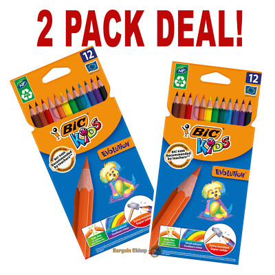 2 x BIC Kids Evolution ECOlutions Colouring Pencils Assorted Colours Packs of 12