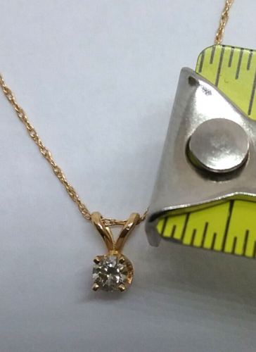 14K Yellow Gold Solitaire Round Diamond Basket Pendant Necklace 18" Marked XL - Imagen 7 de 11