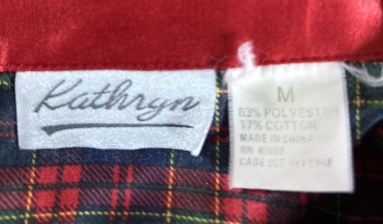 Kathryn Pajama Set Red Plaid Women Size Medium Vintage Christmas Silky Vintage