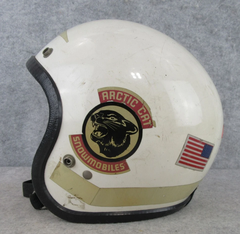 Casco de carreras vintage Arctic Cat moto de nieve JD RN45573 ambas viseras amarillas transparentes Foto 4 de 4