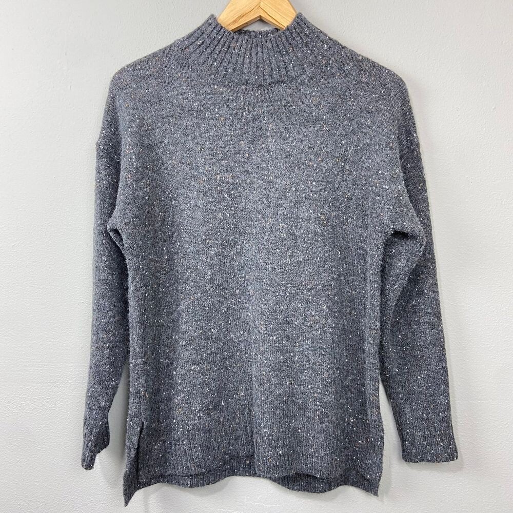 Well Worn Gray Speckled Mock Neck Sweater Cozy Winter Knit Pullover Size S