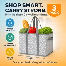Reusable Grocery Bags 3 Pack Large Foldable Shopping Tote Box Storage Bins