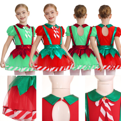 DE Kinder Mädchen Rock Ballett Kleid Tutu Trikot Weihnachten Gymnastik Puffärmel