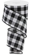 SKEMIX Plaid Check Wired Edge Ribbon - 10 Yards White Black 2.5"
