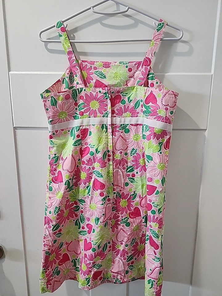 Vestido Lilly Pulitzer Rosa Corazón Floral Cambio Vintage Niñas Talla 16 Excelente Con Foto 4 de 4