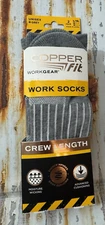 Copper Fit 2 Pair CREW Socks Copper Infused Compression Size L/XL Gray White