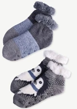 Joy Spun Slipper Socks 2 Pair Fuzzy Lined Shoe Size 4-10 New!