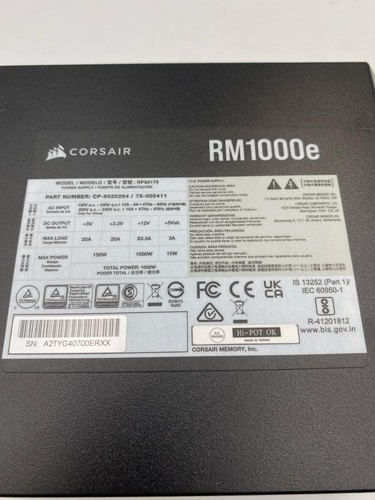 Corsair RM1000e (2023) Fully Modular Power Supply - ATX 3.0 *READ* - Photo 7/10