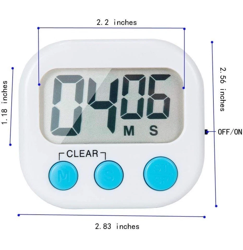 6 Pack Small Digital Kitchen Timer Magnetic Back and ON/Off Switch,Minute Second - Image 4 of 4