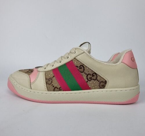Gucci Women's Screener Off White And Pink Sneakers New - Picture 1 of 10