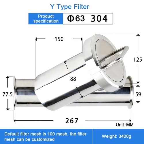 2-1/2'' Y-Type Food Sanitary Strainer Filter Quick Installation Filter SS304 - Picture 2 of 9