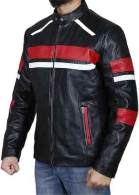 New Men Multicolor Jacket Handmade Leather Genuine Lambskin Biker Soft Stylish