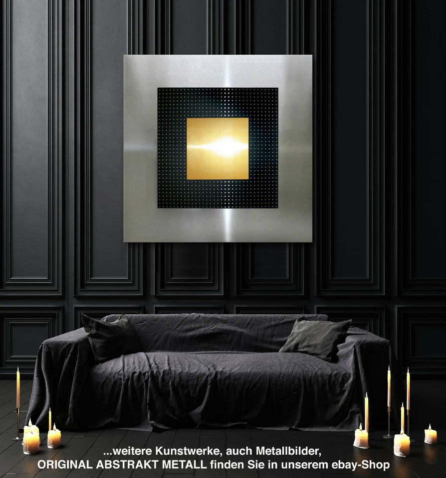 ORIGINAL ABSTRAKT METALL Bild XXL Modern Design Kunst Werk Schwarz Grau Wandbild - Bild 3 von 3