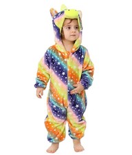 Qszmjo Bebé Niño Pequeño Unicornio Capucha Franela Mameluco Cremallera Unisex Disfraz 70