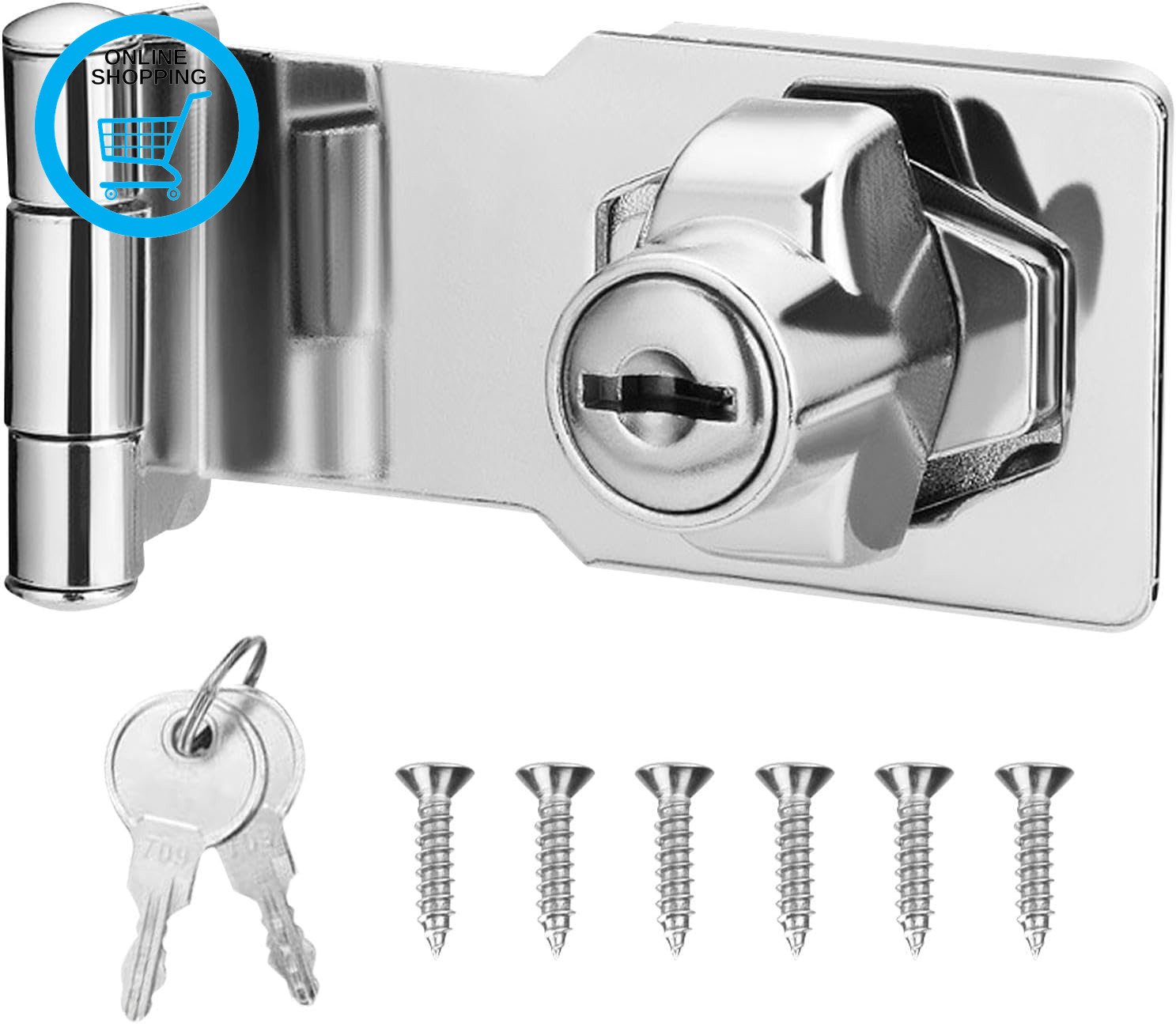 Keyed Hasp Lock, Right Angle 90 Degrees Lock Hasps, 3 Inch Twi-St Knob Keyed Loc
