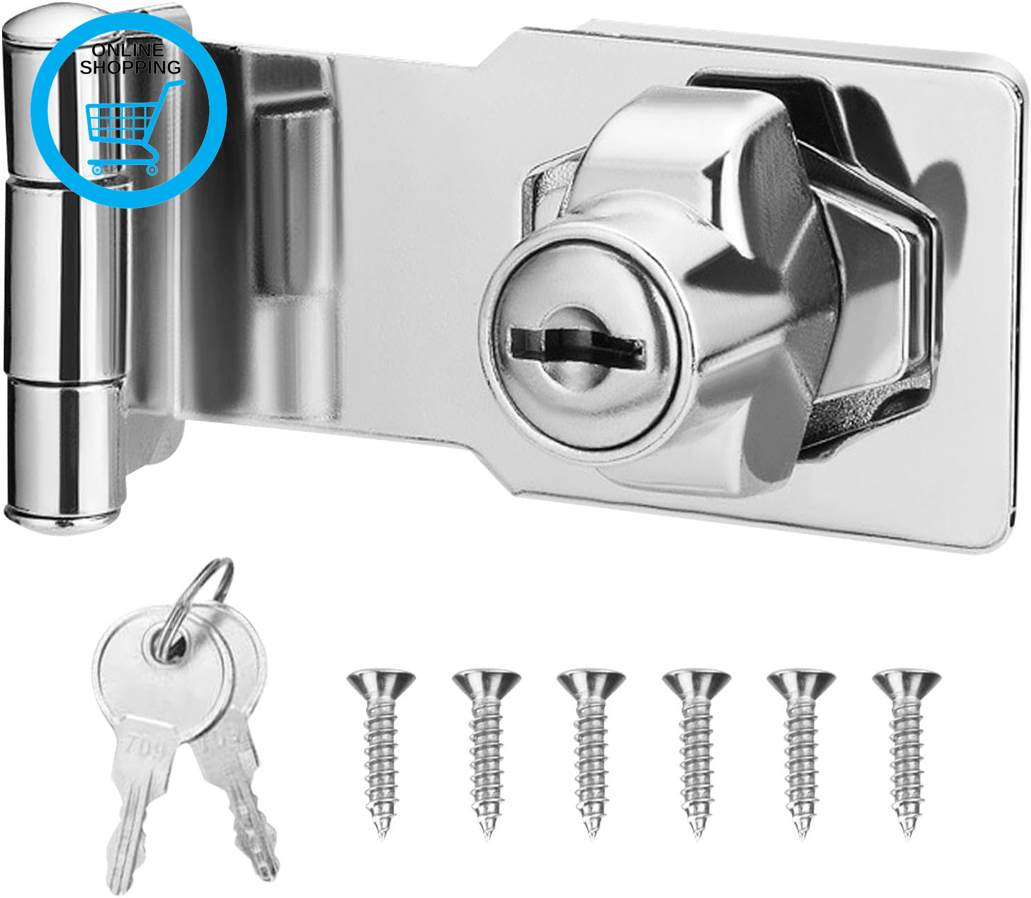 Keyed Hasp Lock, Right Angle 90 Degrees Lock Hasps, 3 Inch Twi-St Knob Keyed Loc