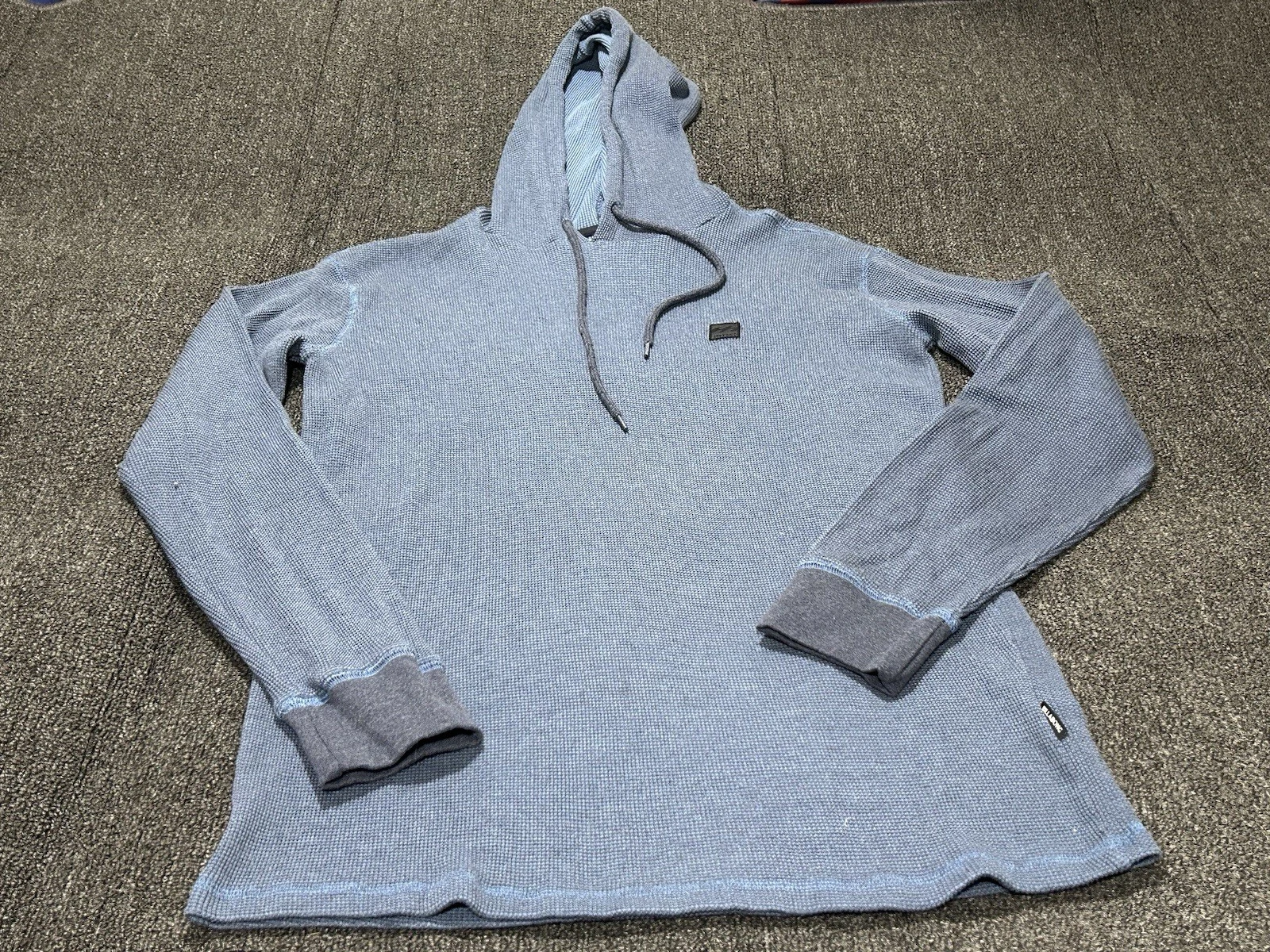 Billabong Hoodie Large Blue Waffle Knit Cotton Blend Base Layer Fitted Cotton